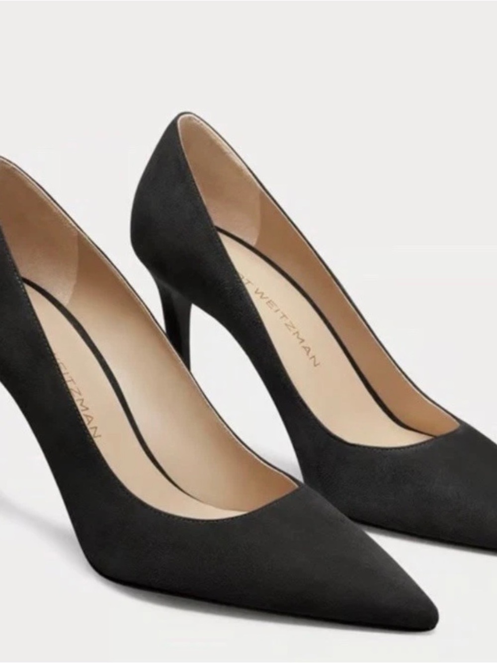 Stuart Weitzman Black Suede Pointed-Toe Stiletto Pumps